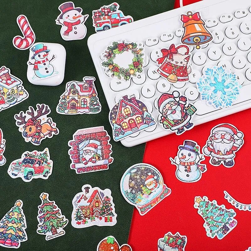 50 pcs Christmas Stickers Gingerbread Man Elk House Laser Glitter Santa Claus Gift Festival Gift Decoration Material Stickers2