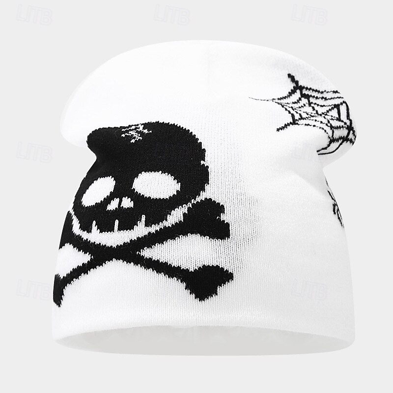 Men's Unisex Beanie Hat Winter Hats Beanies Skull Cap Knit Hat White Orange Acrylic Fibers Knitted Jacquard Cozy Halloween Daily Wear Festival Pumpkin Skulls Warm3