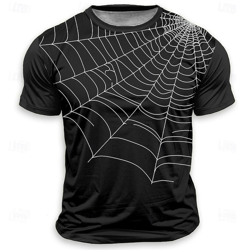Halloween Men's Spider web T Shirt Short Sleeve T shirt 3D Print Crew Neck Shirt Fashion Athleisure Street Sports Outdoor Black Summer Spring Clothing Apparel S M L XL XXL XXXL2