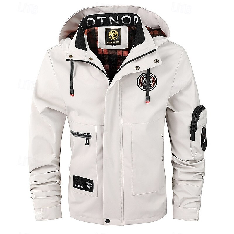 Men's Winter Coat Winter Jacket Sport Coat Raincoat Outdoor Camping & Hiking Waterproof Windbreaker Zipper Pocket Fall Winter Solid Color Fashion Streetwear Hooded Regular Black White Dark Red Jacket