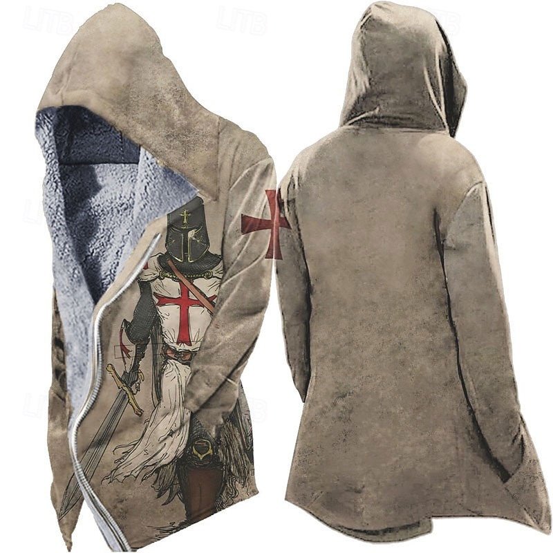 Men's Winter Coat Fleece Jacket Jacket Daily Wear Vacation Fleece Lining With Pockets Print Front Pocket Fall & Winter Soldier Sport Casual Hoodie Regular Blue Purple Green khaki Light Grey Jacket4