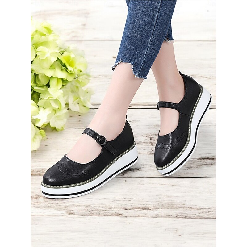 Women's Red Mary Jane Platform Shoes with Brogue Detailing and Buckle Strap – Vintage Style Casual Footwear for Daily Wear 6