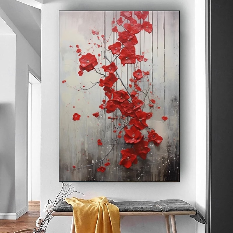 Handmade Oil Painting Canvas Wall Art Decoration Modern Abstract Red Flower for Home Decor Rolled Frameless Unstretched Painting4