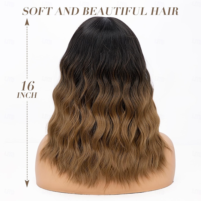 Short Wavy Wig with Bangs for Women Shoulder Length Bob Curly Women's Charming Synthetic Wigs with Natural Wavy Heat Resistant Hair for Daily Party Use3