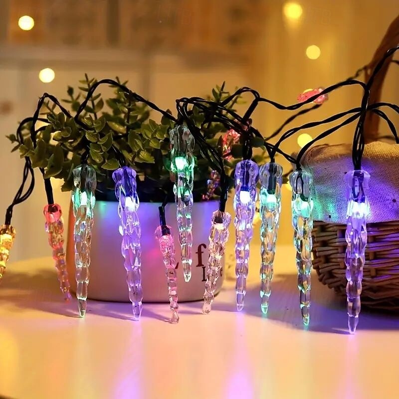 LED Snowflake Icicle String Lights Solar Powered 5m 20LED 6.5m 30LED for Wedding Christmas New Year Thanksgiving Decor Button Control Switch Blinking Feature for Garden Decoration2