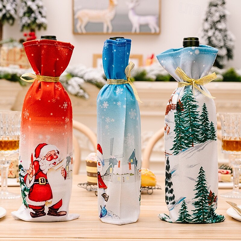 Christmas Bottle Covers, Christmas Decoration Xmas Party Ultra-Soft Fabric Cartoon Santa Wine and Champagne Bottle Sleeves3
