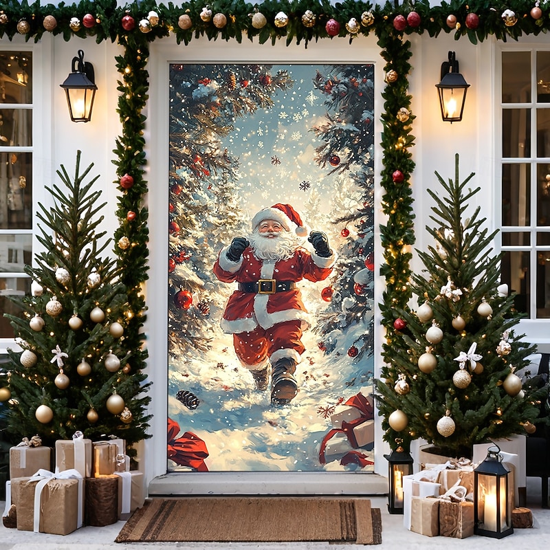 Christmas Door Decorations Door Covers Snowman House Door Tapestry Door Curtain Decoration Backdrop Door Banner for Front Door Farmhouse Christmas Holiday Party Decor Supplies Gift Indoor/Outdoor4