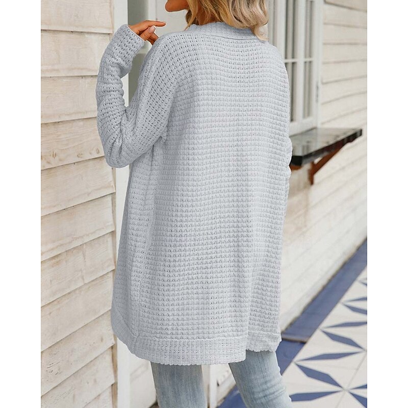 Women's Sweater Cardigan Daily Casual Solid Color Open Front Knitted Long Sleeve Long Tops Knit Home Work Khaki Light Grey Fall Winter3