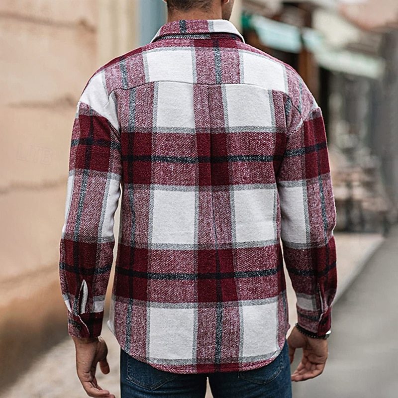 Men's Shirt Flannel Shirt Overshirt Lattice Outdoor Street Red Green Khaki Long Sleeve Turndown Spring &  Fall Clothing Apparel2