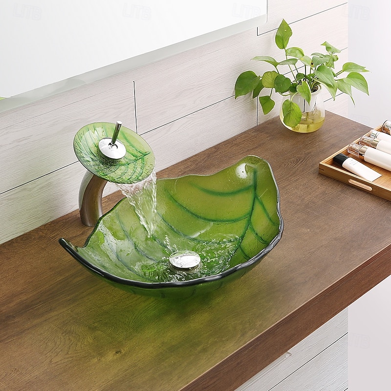 Vessel Sink for Bathroom Modern Leaf Style Bathroom Vanity Sinks Above Counter Countertop Basin sink2