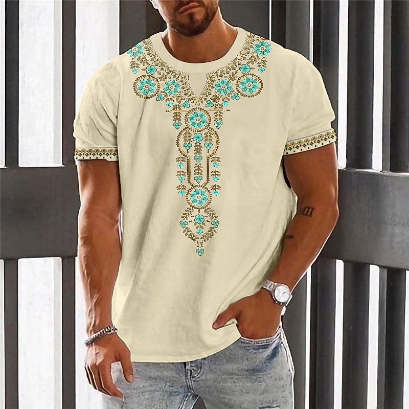 Men's Graphic Flower / Floral T Shirt Short Sleeve T shirt 3D Print Crew Neck Shirt Vintage Fashion Designer Outdoor Daily Sports White Blue Green Spring & Summer Clothing Apparel S M L XL 2XL 3XL4