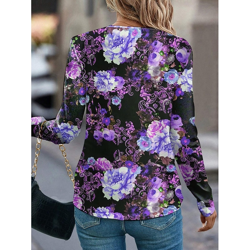 Women's T Shirt Floral Elegant Ladies  Vacation Party Work Print Purple Spring Fall Winter2