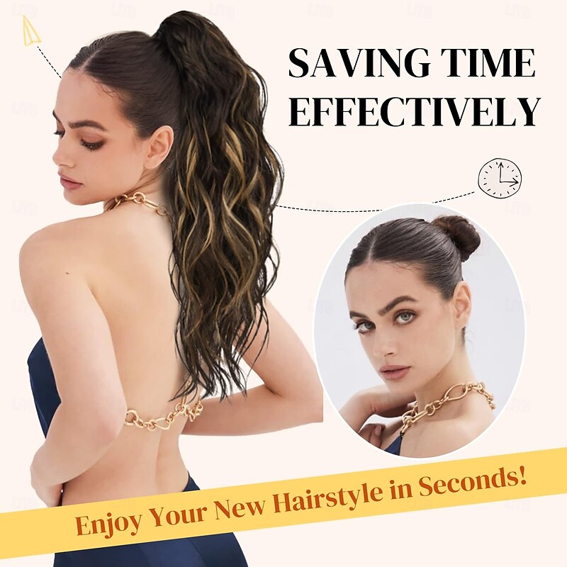Ponytail Extension, 18" Wavy Claw Clip Ponytail Extensions Shoulder Length Curly Wavy Claw Clip in Ponytail Hair Extensions Synthetic Fake Pony tails Hairpieces2