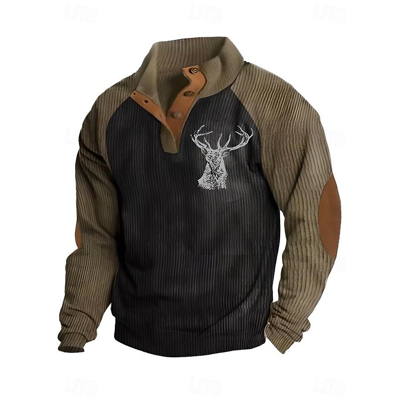 Men's Sweatshirt Black Navy Blue Brown Standing Collar Graphic Print Patchwork Daily Holiday Going out Polyester Streetwear Casual Fall Winter Clothing Apparel Hoodies Sweatshirts  Long Sleeve2