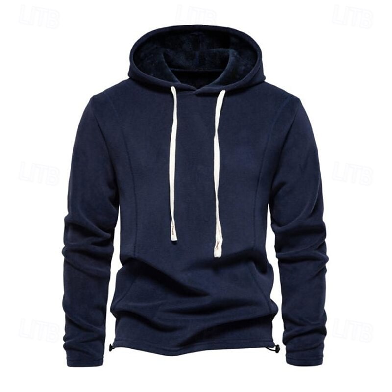 Men's Hoodie Polar Fleece Navy Blue Green Khaki Dark Gray Hooded Plain Pocket Sports & Outdoor Daily Holiday Streetwear Cool Casual Spring &  Fall Clothing Apparel Hoodies Sweatshirts  Long Sleeve4
