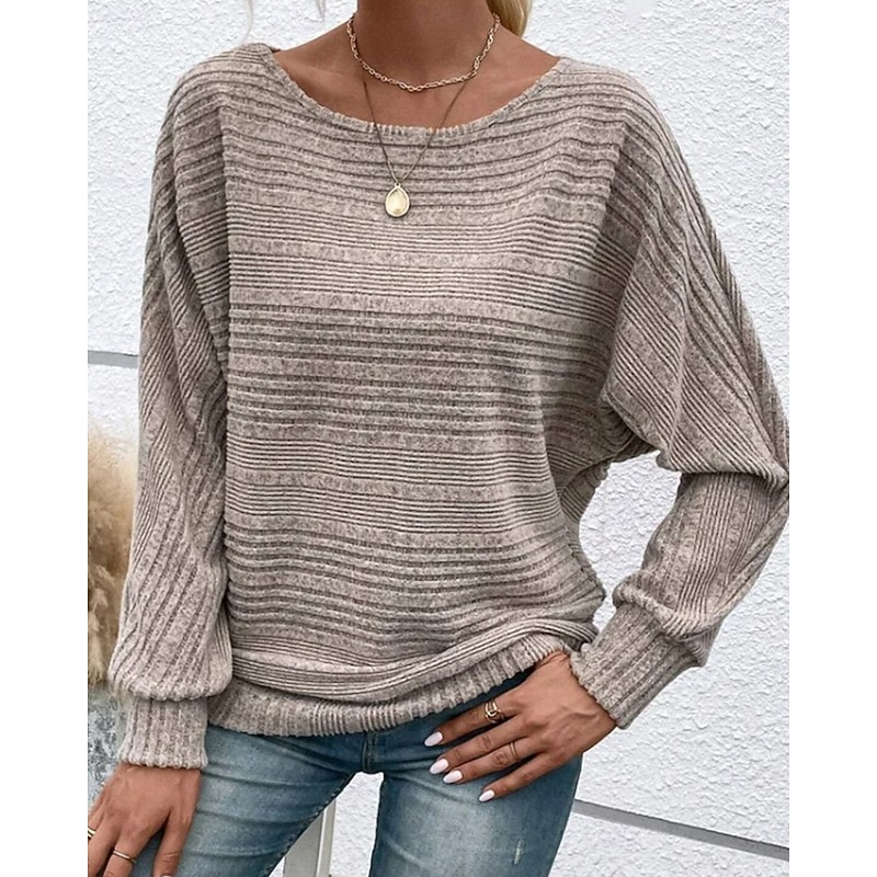 Women's Tunic Elegant Stylish Batwing Sleeve Long Sleeve Regular Tops Boat Neck Work Red Blue Khaki Gray Spring Fall Winter