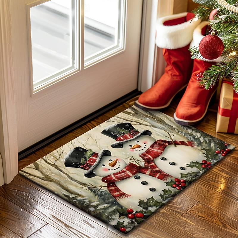 Christmas Decoration Doormat Xmas Snowman Couple Kitchen Mat Floor Mat Non-Slip Area Rug Oil Proof Rug Indoor Outdoor Mat Bedroom Decor Bathroom Mat Entrance Rug3