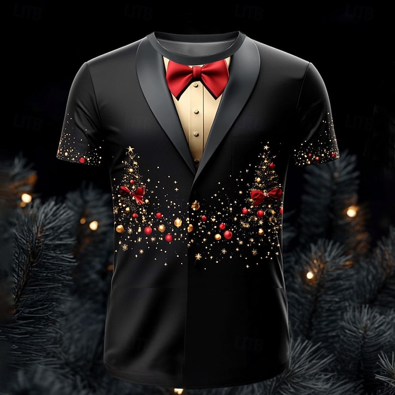 Christmas Men's Christmas Costume 3D T-shirts Tree Fashion Funny 3D Print Tee Party Street Black Short Sleeve Crew Neck Summer Spring Clothing Apparel S M L XL XXL XXXL