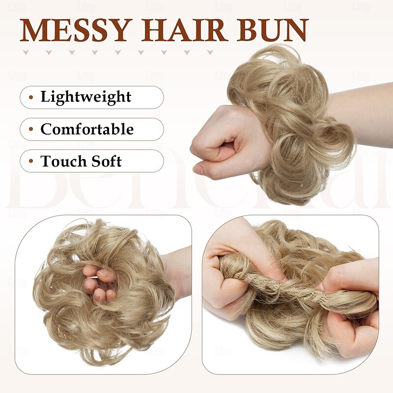 Messy Bun Hair Piece Scrunchy Updo Hair Pieces for Women Fluffy Wavy Hair Bun Scrunchies Donut Hairpiece Synthetic Chignons with Elastic Rubber Band2
