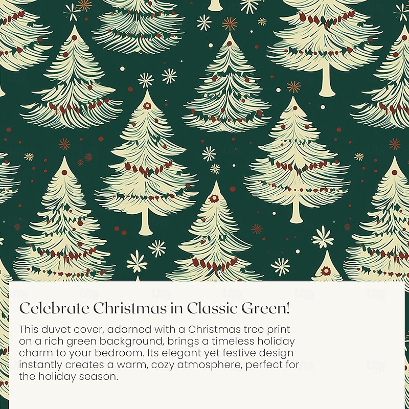 Christmas Duvet Cover with Christmas Tree Design 100% Cotton Festive Holiday Christmas Comforter Set Full Includes Duvet Cover and Pillowcases Soft and Cozy Seasonal Bedroom Decor Queen King Size3