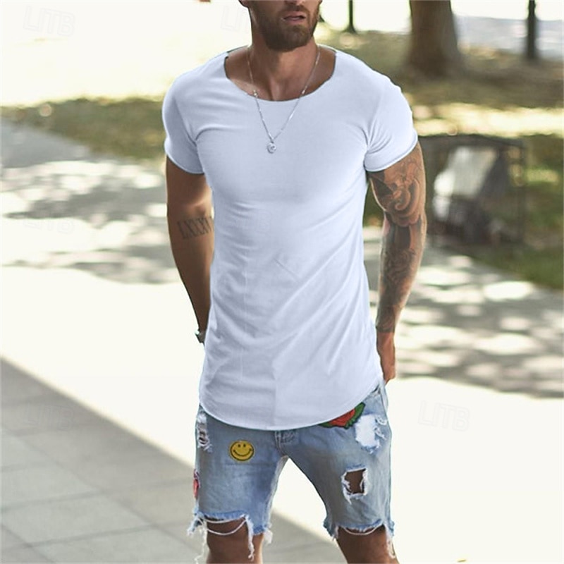 Men's T Shirt Tee Top Short Sleeves Crew Neck Summer Plain Fashion Designer Basic Vacation Street Going out Black White Blue Top Tee for Men3