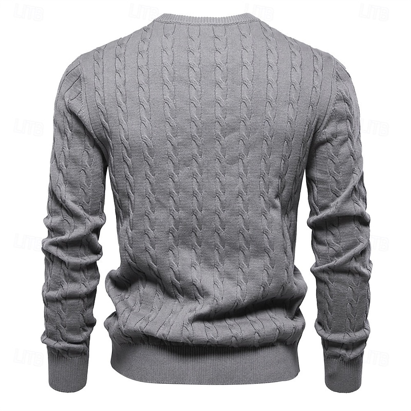 Men's Sweater Cable Knit Cable Solid Color Crew Neck Elegant Vintage Formal Home Clothing Apparel Bishop Sleeve Fall Winter Black White S M L3