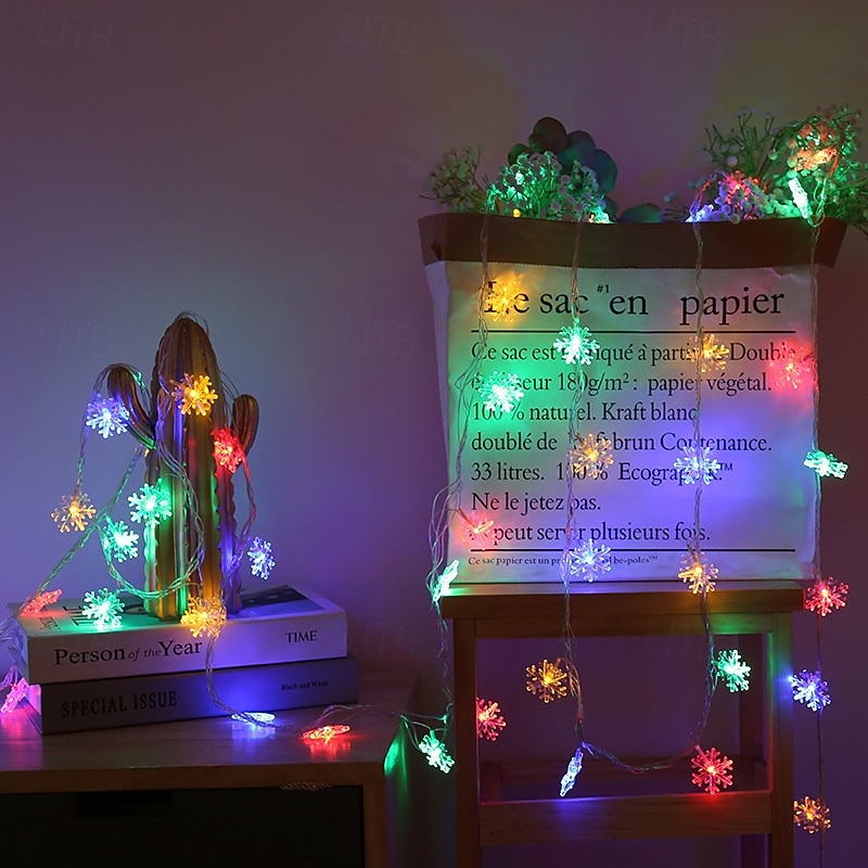 Christmas Decor Lights Snowflake Fairy String Lights Battery / USB Powered 10/20/40 LED Christmas New Year Party Holiday Home Garden Balcony Tree Decoration4