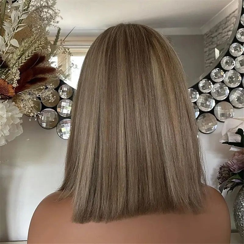 Remy Human Hair 13x4 Lace Front Wig Short Bob Brazilian Hair Straight Wavy Blonde Auburn Multi-color Wig 130% 150% Density Highlighted / Balayage Hair Glueless For Women Long Human Hair Lace Wig4