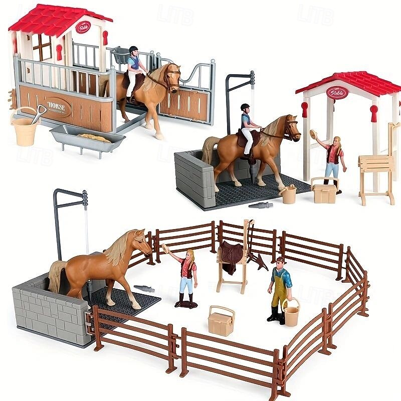 Farm Ranch Horse Club Playset - Horseback Riding Doll Animal Playset with Rider and Stable Enclosure - Educational Toys for Girls and Boys, Christmas Day Gifts, Children's Play House Toys, Detailed Fa2