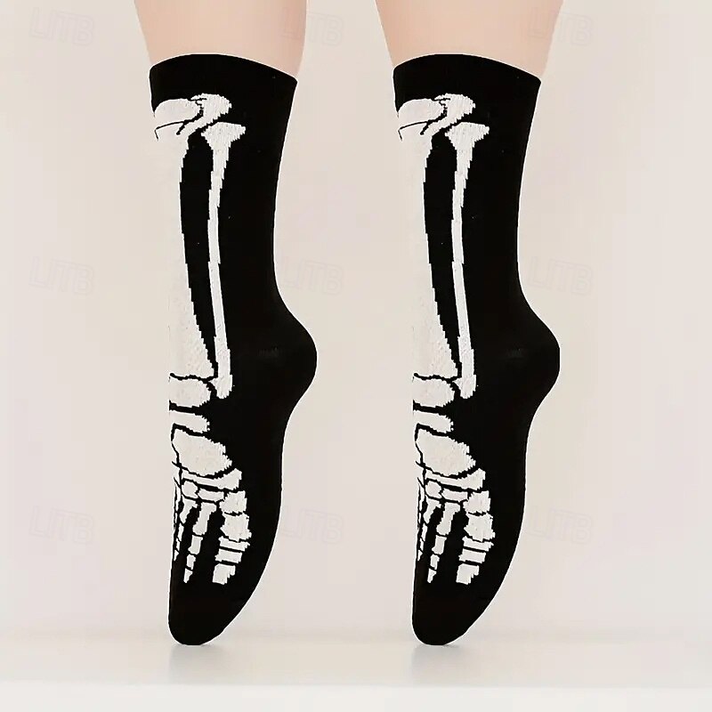 Men's 5 Pairs Multi Packs Socks Crew Socks Casual Socks Black Color Halloween Skulls Sports & Outdoor Daily Vacation Basic Medium Fall & Winter Fashion Casual4