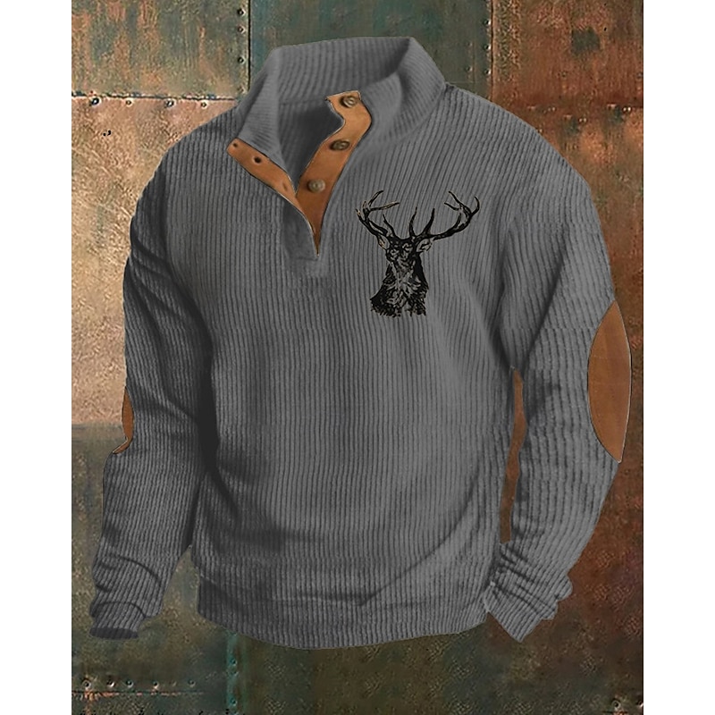 Men's Sweatshirt Black Green Khaki Gray Standing Collar Color Block Reindeer Patchwork Sports & Outdoor Daily Holiday Polyester Streetwear Basic Casual Spring &  Fall Clothing Apparel Hoodies4