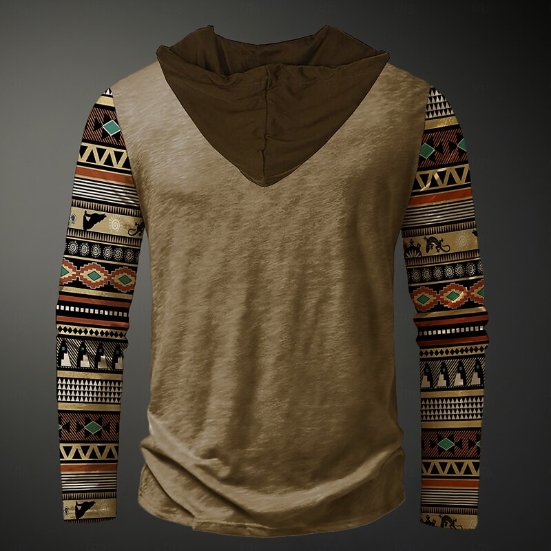 Men's Folk Hoodie Hoodies Sweatshirt Ethnic Cowboy Long Sleeve Hooded Holiday Streetwear Brown Drawstring 3D Print Fall Winter Designer2
