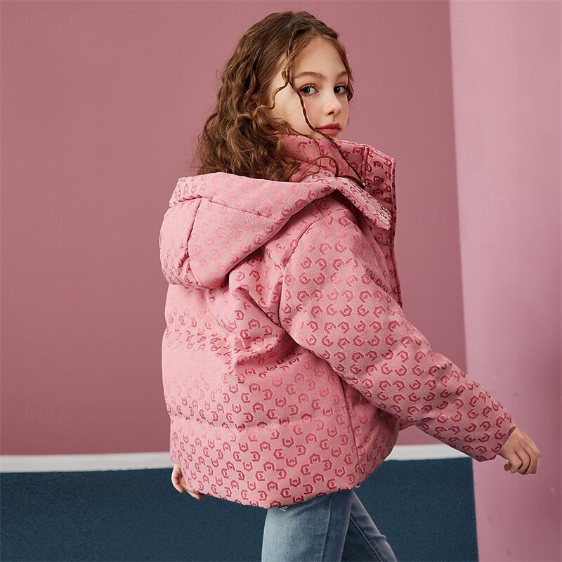 Kids Girls' Coat Outerwear Down Coat Puffer Jacket Graphic Streetwear Patchwork Pocket Vacation Coat Outerwear 4-12 Years Fall Pink3