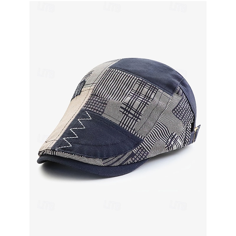Men's Vintage Patchwork Flat Cap – Casual Cotton Newsboy Hat for Stylish Daily Wear