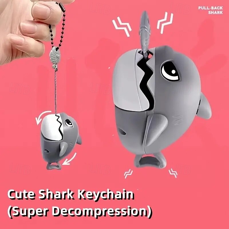 2pcs Cute Shark Keychains with Pull String - Fun Novelty Toy Car Accessories Durable Plastic3