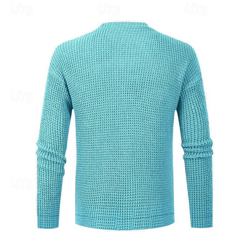 Men's Sweater Waffle Knit Tee Tee Top Long Sleeve Shirt Long Sleeve Crew Neck Spring &  Fall Cross-Seasons Solid Color Vacation Daily Casual Classic Style Outdoor Street Causal Light Blue Apricot Gray2