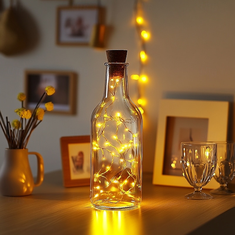2M 20LED Solar Powered Wine Bottle Cork String Lights, Outdoor Fairy Copper Wire Garland for Christmas Garden Festival Decor2