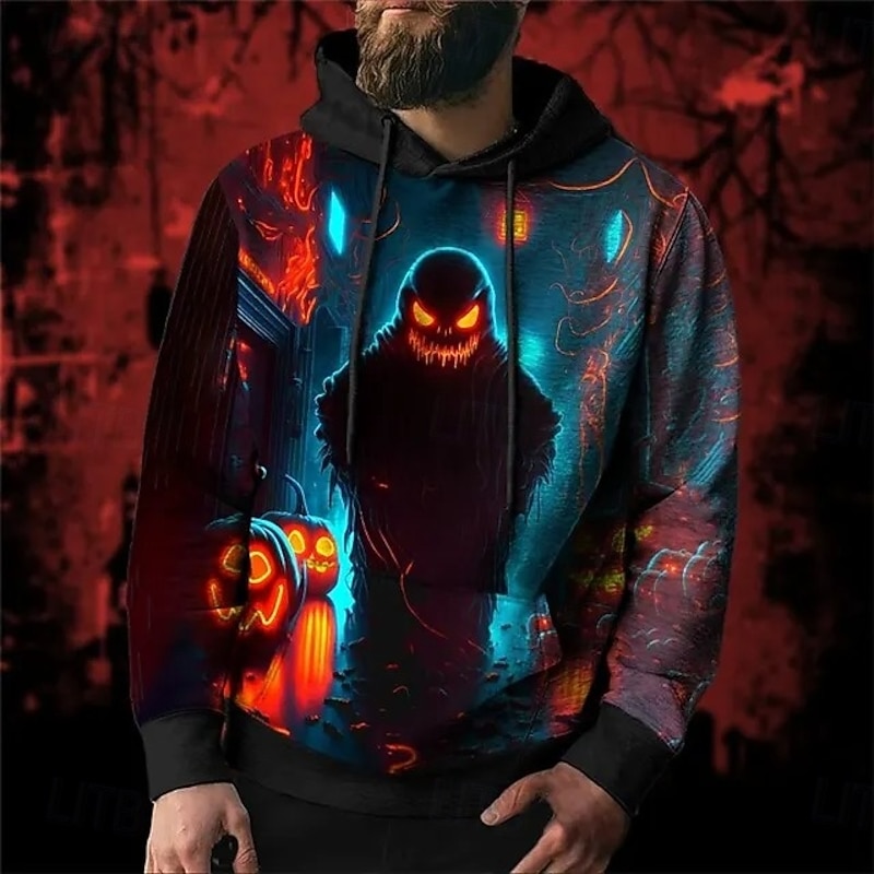 Horror Movie Ghost Hoodie Pullover Halloween 3D Front Pocket Graphic For Couple's Men's Women's Adults' Halloween Carnival Masquerade 3D Print Party Casual Daily2