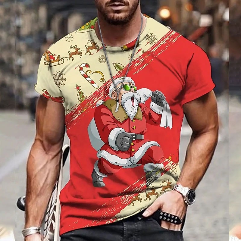 Christmas Men's Santa Claus 3D T-shirts Graphic Santa Claus Daily Designer Retro Vintage 3D Print Tee Sports Outdoor Holiday Going out White Red Blue Short Sleeve Crew Neck Spring & Summer Clothing3