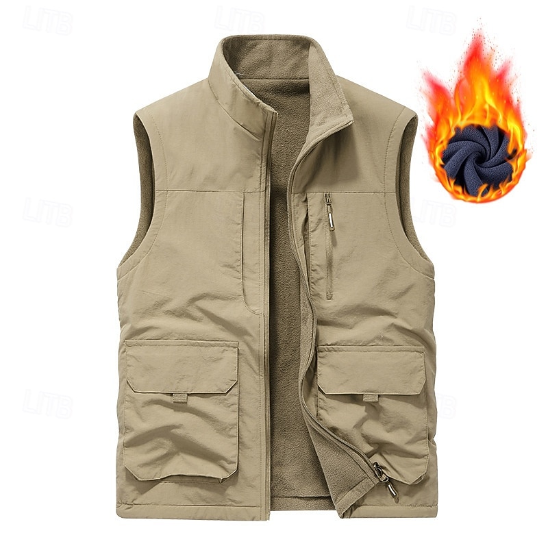 Men's Hiking Vest Hiking Fleece Vest Sleeveless Vest Outdoor Thermal Warm Fleece Lining Comfortable Winter Pocket Multiple Pockets Terylene Army Green Khaki Dark Blue Hunting Fishing Climbing