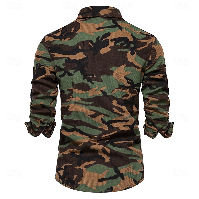 Men's Shirt Casual Shirt Corduroy Shirt Button Up Shirt Plain Daily Vacation Dark Navy Khaki Long Sleeve Collar Spring &  Fall Clothing Apparel Front Pocket4