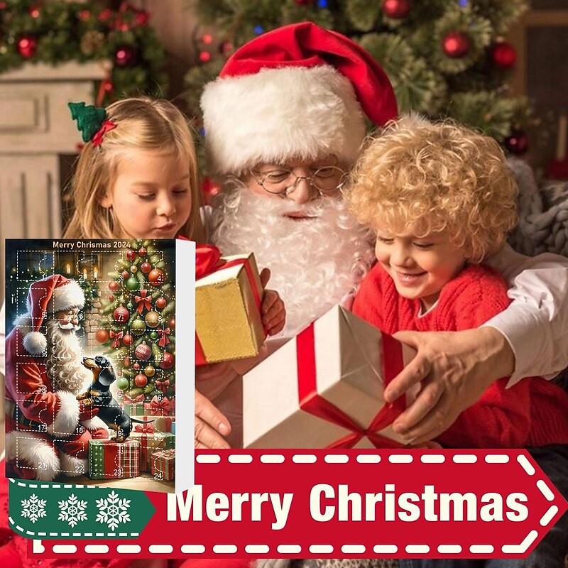 Christmas Advent Calendar Ornaments,2D Acrylic Cute Dog 24pcs Christmas Ornament Kit Gift 24 Days Countdown Mini Hanging Tree Xmas Ornaments for Christmas Party Decorations3