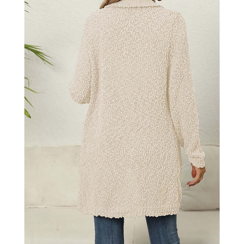 Women's Cardigan Elegant Fashion Daily Solid Color Open Front Knitted Textured Long Sleeve Long Tops Knit Work Green Dark Purple Fall Winter