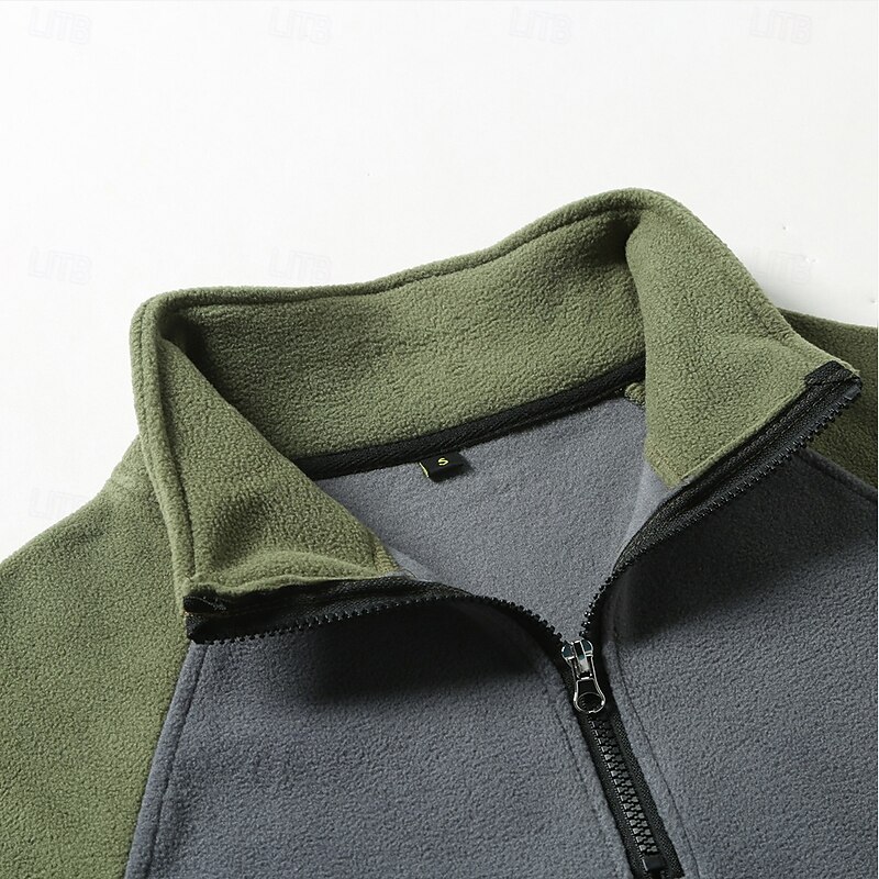 Men's Pullover Quarter Zip Sweatshirt Tactical Hoodie Blue Green Khaki Coffee Standing Collar Half Zip Plain Patchwork Pocket Color Block Sports & Outdoor Sports Streetwear Designer Basic Casual3