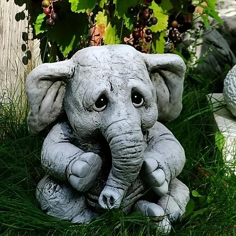 Elephant Figurine Ornament - Resin Animal Garden Statue for Outdoor, Patio, Home Decor - Versatile Hanging Attachment for All Season Celebrations Including Christmas, Halloween, Easter