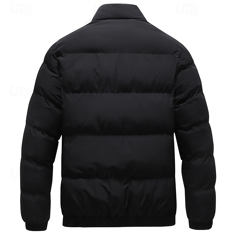 Men's Winter Jacket Puffer Jacket Padded Zipper Pocket Polyster Pocket Outdoor Date Casual Daily Regular Fashion Casual Thermal Warm Windproof Winter Plain Black Navy Blue Light Grey Puffer Jacket2