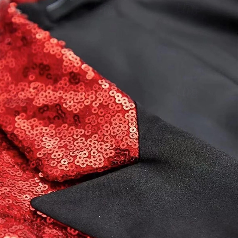 Men's Blazer Stage Cocktail Party Wedding Party Fashion Casual Spring &  Fall Polyester Plaid Stripes Pocket Buttons Comfortable Single Breasted Blazer Silver Black Red Blue2