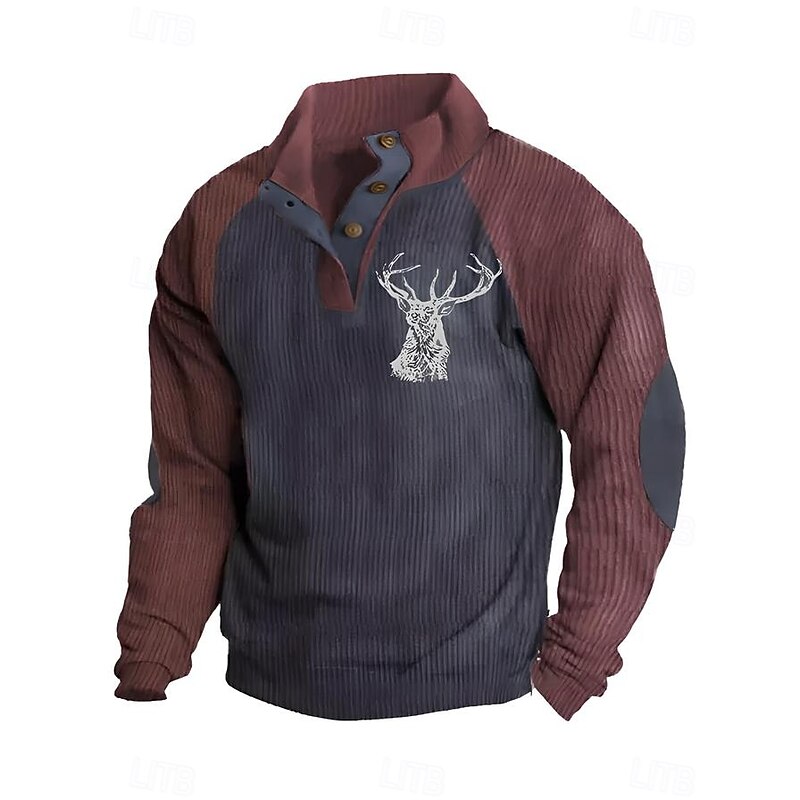 Men's Sweatshirt Black Navy Blue Brown Standing Collar Graphic Print Patchwork Daily Holiday Going out Polyester Streetwear Casual Fall Winter Clothing Apparel Hoodies Sweatshirts  Long Sleeve3