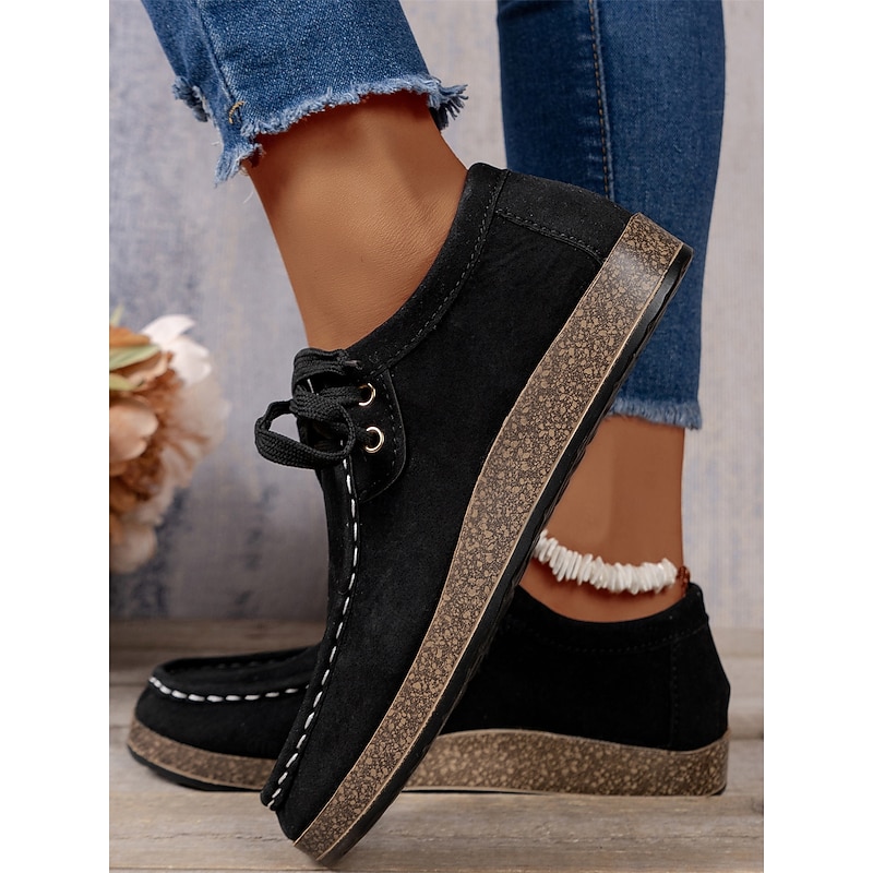 Women's Casual Grey Faux Suede Moccasins with Lace-Up Design and Cushioned Sole – Comfortable Loafers for Everyday Wear 25