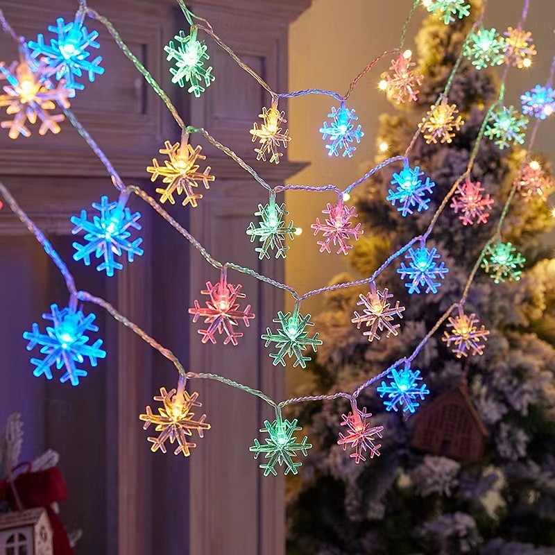 Christmas Decor Lights Snowflake Fairy String Lights Battery / USB Powered 10/20/40 LED Christmas New Year Party Holiday Home Garden Balcony Tree Decoration2